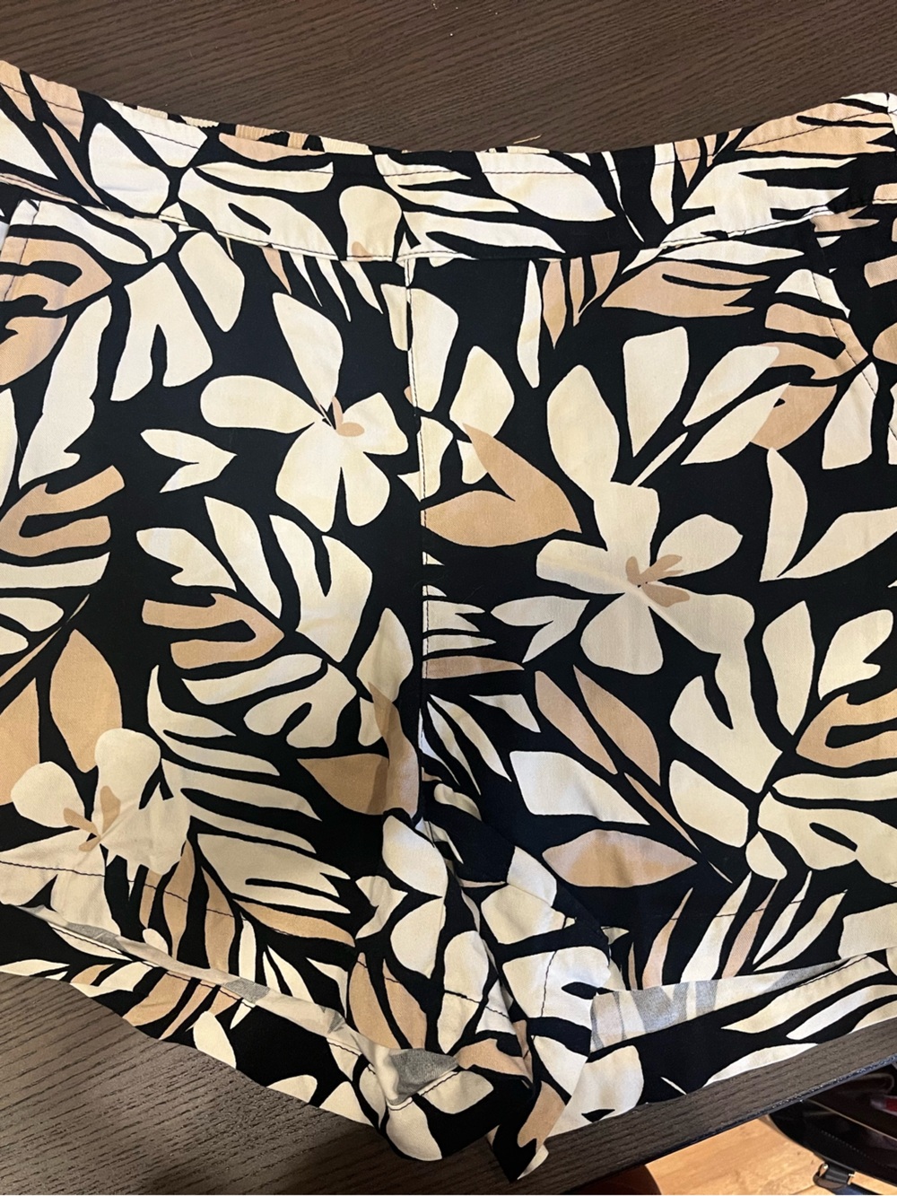 Old Navy Black Shorts with Cream Leaf Print